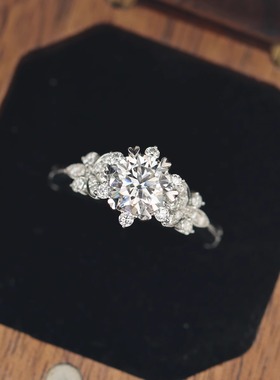 艺升缘珠宝蝶恋花戒指定制S925银一克拉莫桑石女士钻戒原创设计