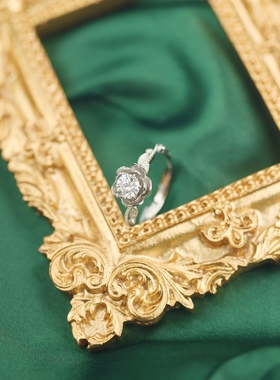 艺升缘珠宝藤蔓戒指定制S925银50分莫桑石女士钻戒原创设计