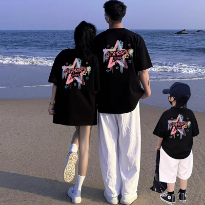 2025新款亲子装一家三四口母女高端纯棉短袖t恤母子全家半袖上衣