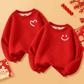 2026马年亲子装 一家三口活动服加绒男童女童红色过年拜年卫衣童装