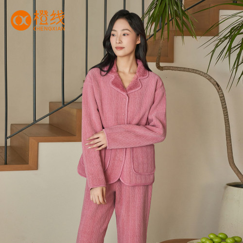 【现货】橙线睡衣女套装秋冬双面穿雪绒花长袖长裤家居服E841021