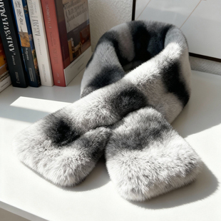 青紫蓝双面毛绒条纹围脖加厚保暖百搭时尚 韩版 龙猫皮草围巾女冬季