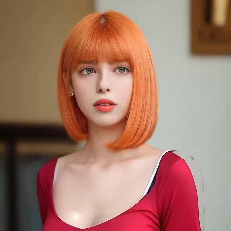 欧美风橘色bobo假发女短款