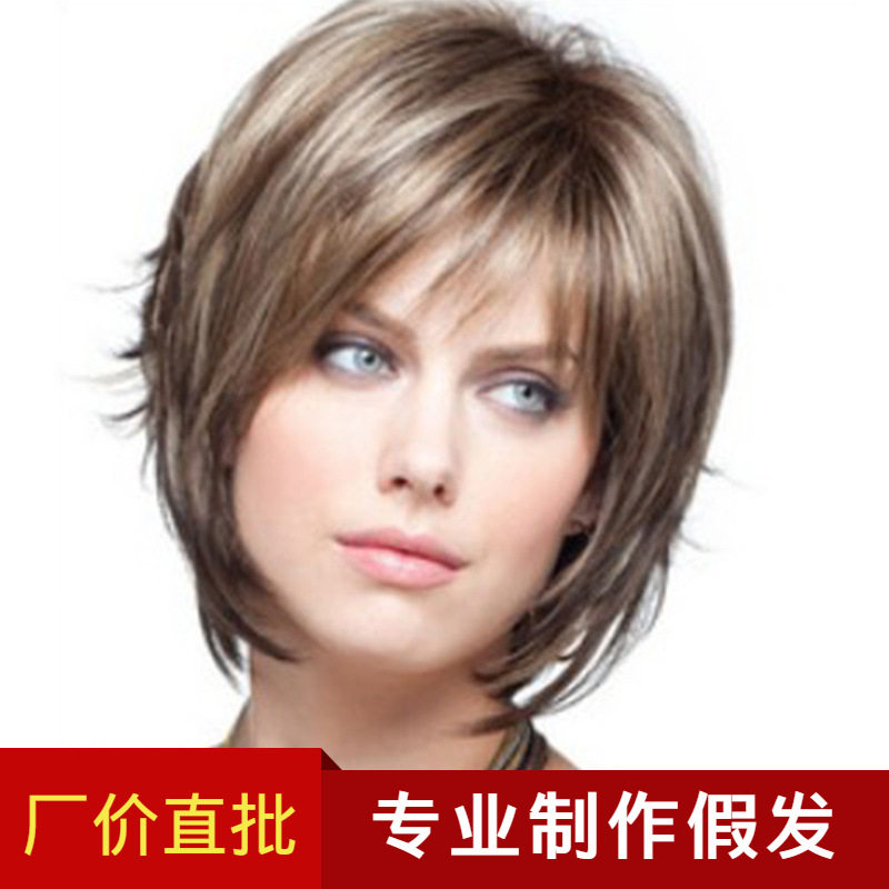女士高温丝微卷短发逼真假发