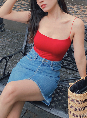 oohitch痒痒 吊带带胸垫性感红色修身显瘦欧美黑色吊带背心女外穿