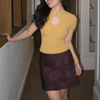 新中式复古旗袍领短袖t恤