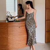 豹纹吊带连衣裙法式 ooh itch痒痒 荡领性感大露背鱼尾裙2024年秋