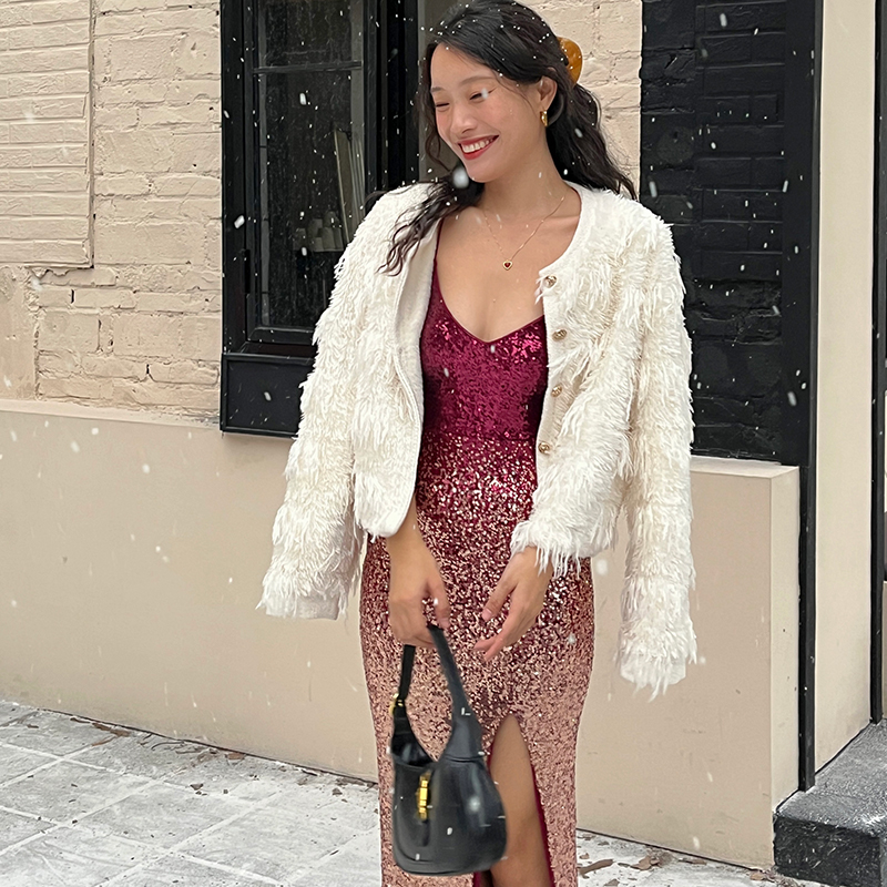 ooh itch痒痒 正反两穿白色毛毛外套羽毛流苏气质名媛风短外套