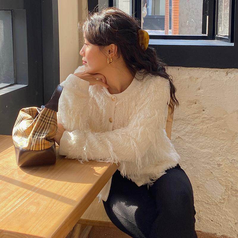 ooh itch痒痒「限时折扣」法式宽松白色毛毛保暖外套女（正反两穿