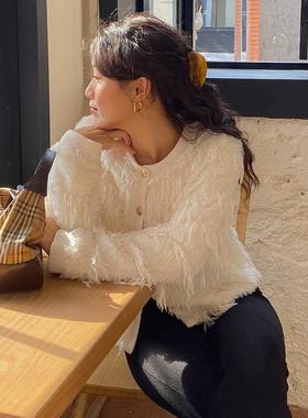 ooh itch痒痒「限时折扣」法式宽松白色毛毛保暖外套女（正反两穿