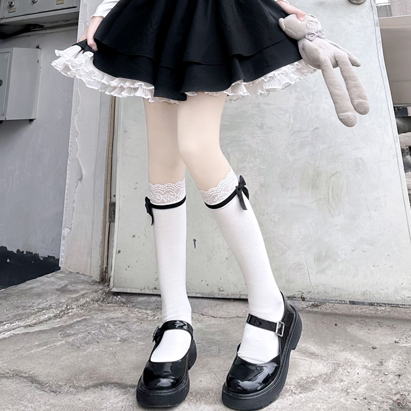 蝴蝶結小腿襪女白色洛麗塔襪子