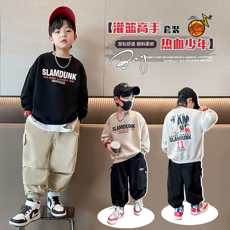 春秋季新款男童中大童休闲卡通动漫宽松卫衣洋气炸街套装