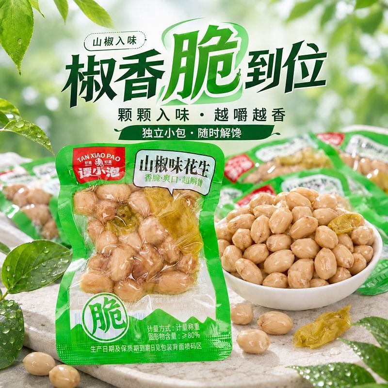 谭小泡花生山椒味无壳花生米独立小包开袋即食解馋下酒菜休闲小吃
