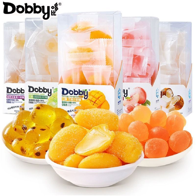 整箱Dobby/哆比爆浆果汁软糖盒装白桃草莓百香果独立包装儿童零食