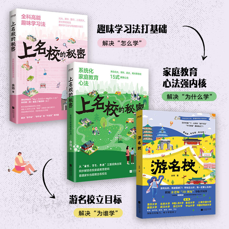 正版包邮 上名校的秘密3册套装：全科高能趣味法+系统化家庭教育心法+游名校 余帅 著  时代华语 出品 9787559495655