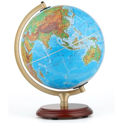正版包邮 32cm中英文地形/政区地球仪(灯光型木座合金架)-113201-学生专用 博目公司 9787503041273 测绘出版社