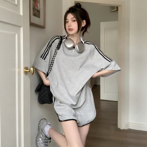 纯棉休闲运动服套装女夏季学生宽松显瘦韩版时尚短袖短裤两件套潮