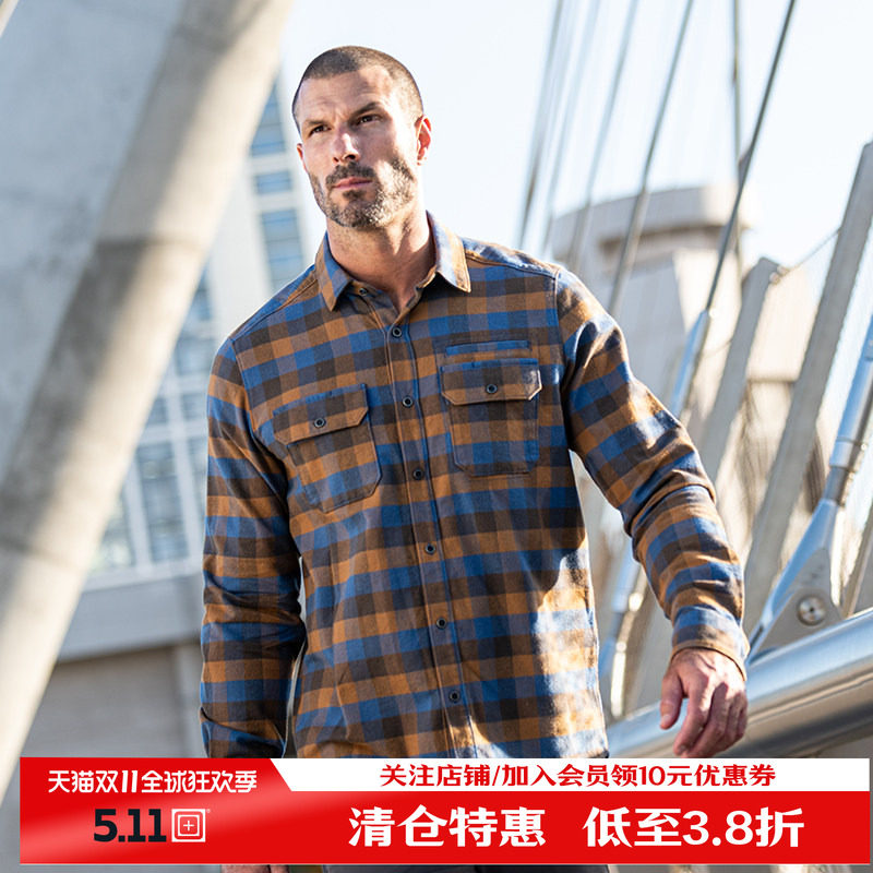 5.11户外磨毛格子衬衣春秋保暖莱斯特男511长袖衬衫72532【福利】