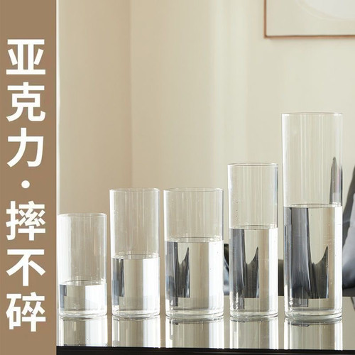 亚克力花瓶透明防摔富贵竹水培插花水养鲜花高级感ins风摆件客厅