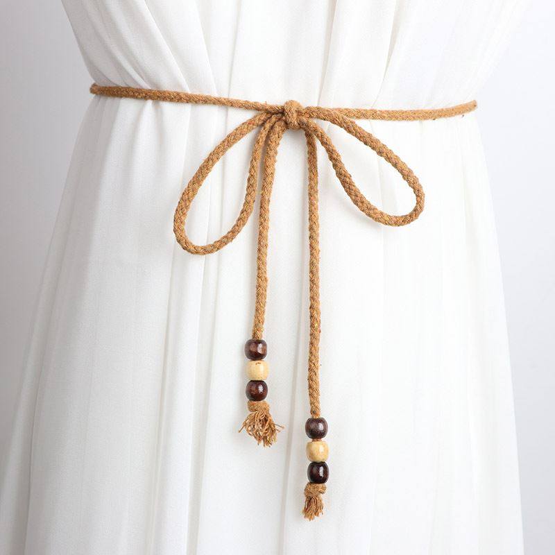 白色编织腰带女配裙子棉麻打结细绳子装饰连衣裙子腰绳蓝色粉色夏