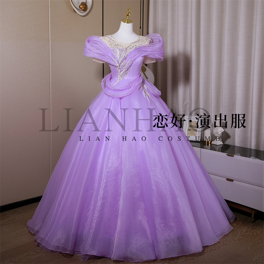 恋好演出服紫色重工舞台演出礼服艺考独唱美声演出服修身显瘦礼服