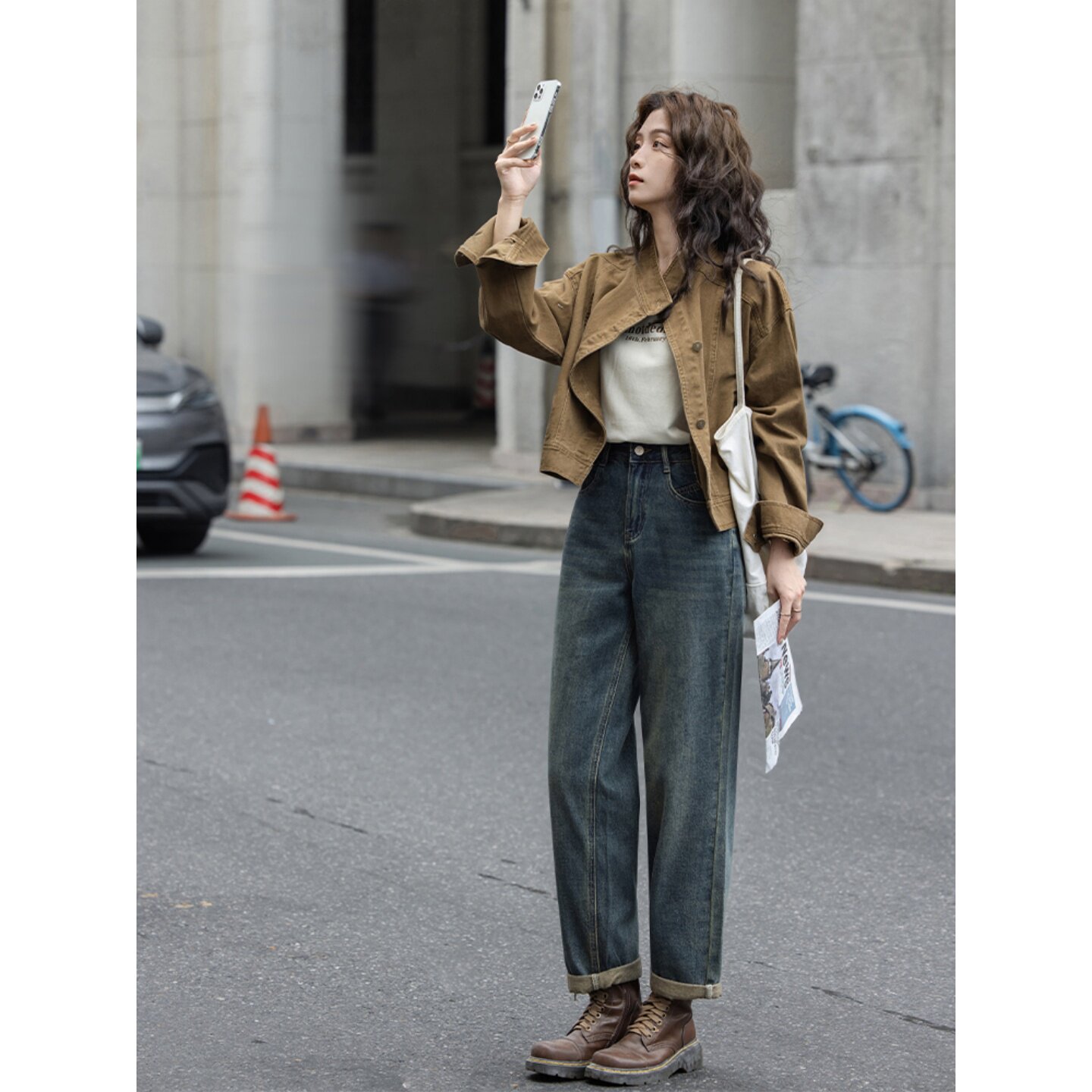 复古咖色牛仔短外套套装2025早秋新款小众宽松立领工装夹克上衣女,女装/女士精品,时尚套装,淘宝优惠券,粉丝福利购,淘宝优惠卷