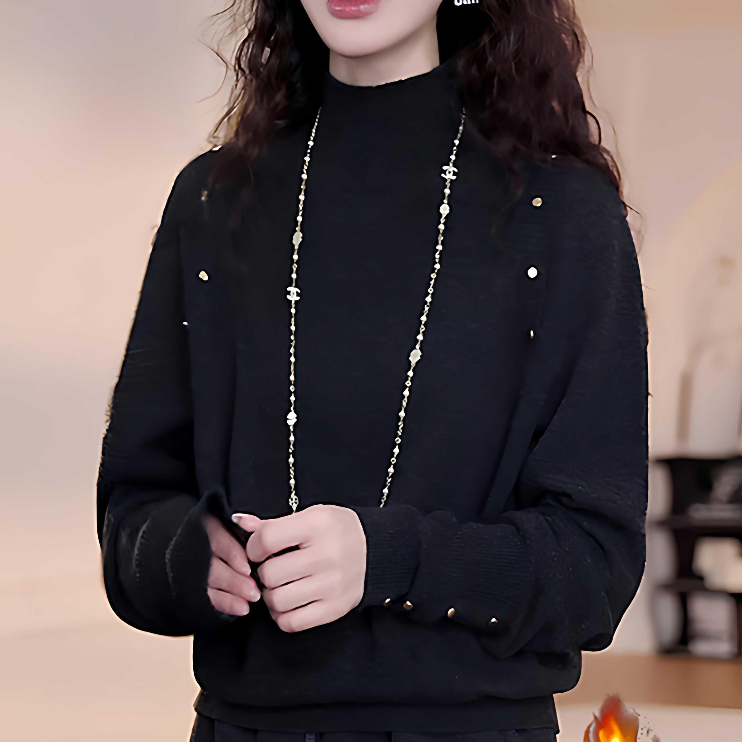 2025秋冬季新款女士高领钉珠毛针织衫加厚长袖巨好看的内搭小上衣