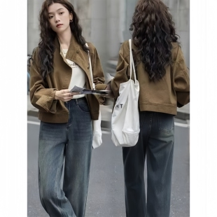 港式复古宽松立领工装风牛仔短外套女2025早秋新款小众百搭上衣潮