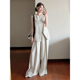 设计感运动服套装 时尚 法式 女夏季 休闲两件套 慵懒风无袖 马甲阔腿裤