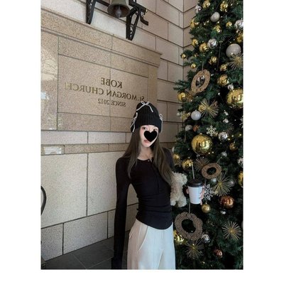 美式辣妹德绒亨利长袖修身T恤女