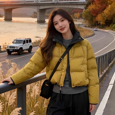 韩系黄色加厚棉服女小个子冬装