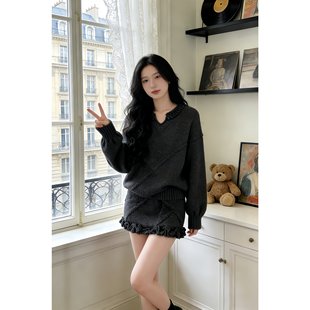 冬装气质一整套ootd穿搭时尚独特漂亮巨好看韩系针织连衣裙子套装