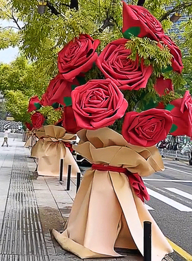 婚庆巨型立体玫瑰eva海绵纸花艺婚礼大玫瑰道具网红橱窗布置装饰户外玫瑰花束大型花艺装饰摆件浪漫玫瑰花树