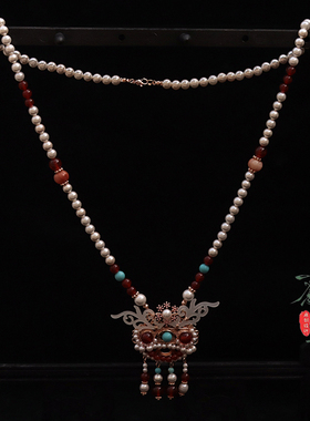 新年醒狮古风珍珠流苏项圈