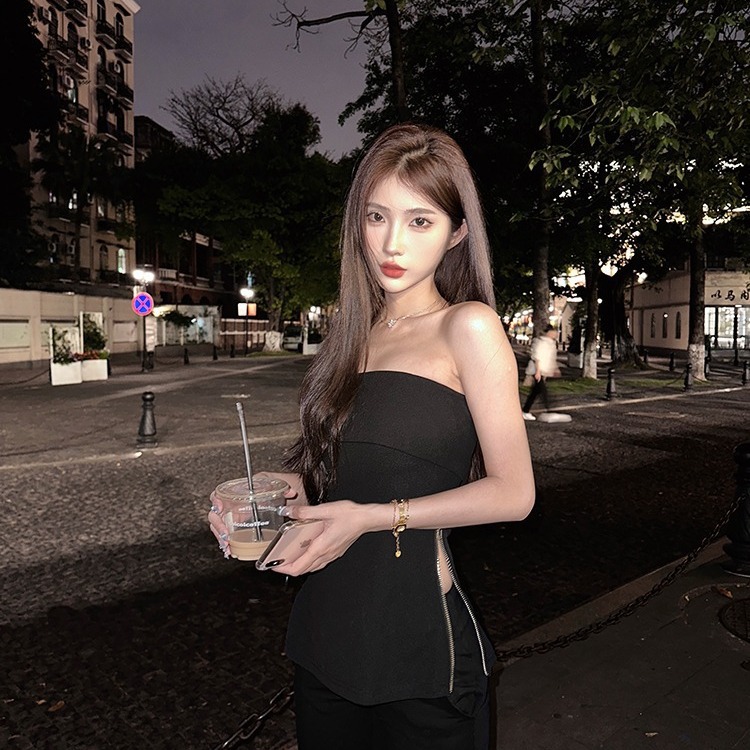 2025新款辣妹抹胸无肩带女夏季褶皱裹胸外穿法式背心短款上衣