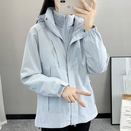 冲锋衣三合一加绒加厚冬季防风防水可定制幼儿老师园服风衣外套女