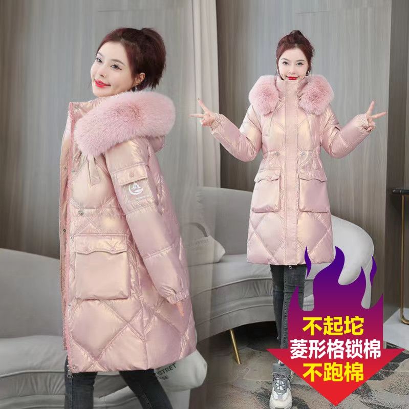 免洗亮面羽绒棉服女新款2