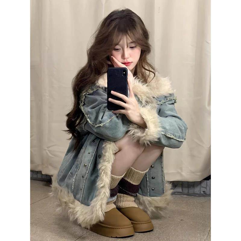 复古羊羔毛牛仔毛毛外套女冬季新款夹棉加厚棉衣百搭宽松棉服上衣,女装/女士精品,棉衣/棉服,淘宝优惠券,粉丝福利购,淘宝优惠卷
