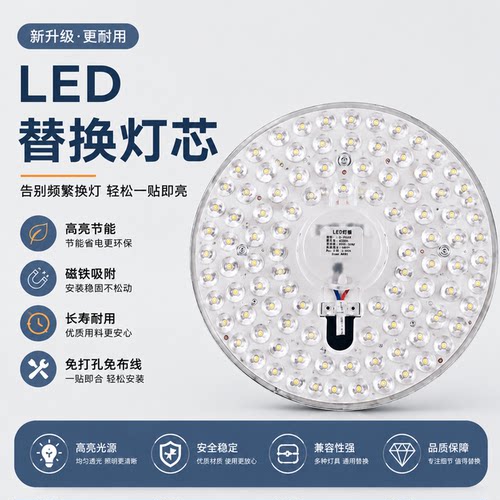 护眼LED灯芯圆形替换吸顶灯灯盘磁铁改造家用灯芯节能光源模组