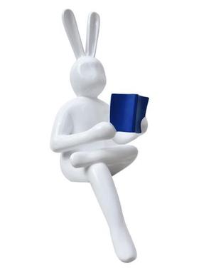 玻璃钢兔子看书雕塑卡通兔摆件售楼处酒店大堂装饰品软装落地摆件