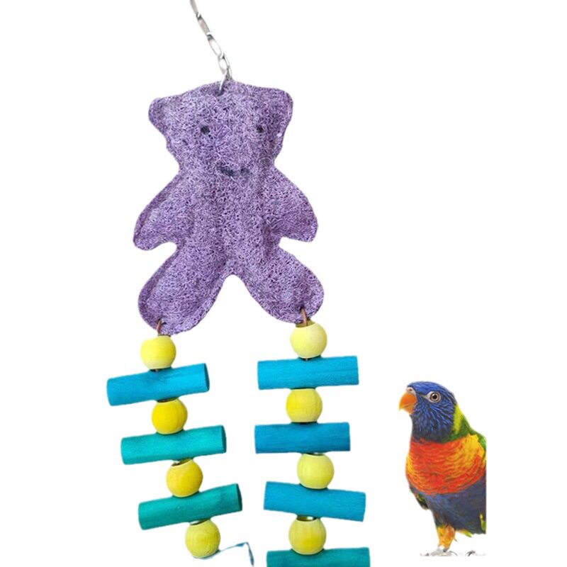鸟玩具鹦鹉啃咬玩具  丝瓜络彩色小熊球球挂串 鸟笼配件 bird toy