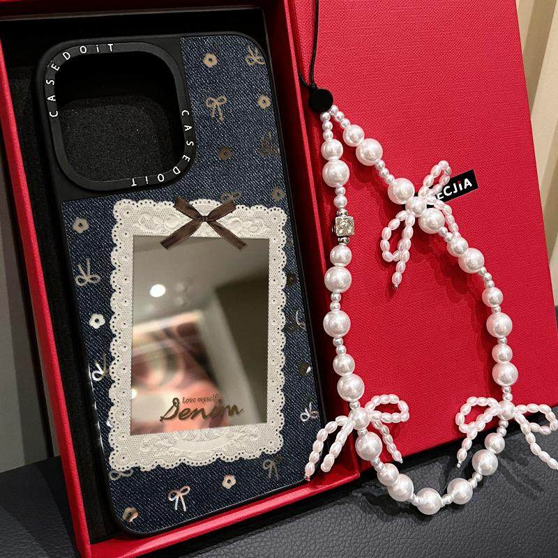 MagSafe磁吸丹宁牛仔纹蕾丝相框适用iphone18手机壳17promax苹果16pro镜面15plus日韩ins时尚13/Air