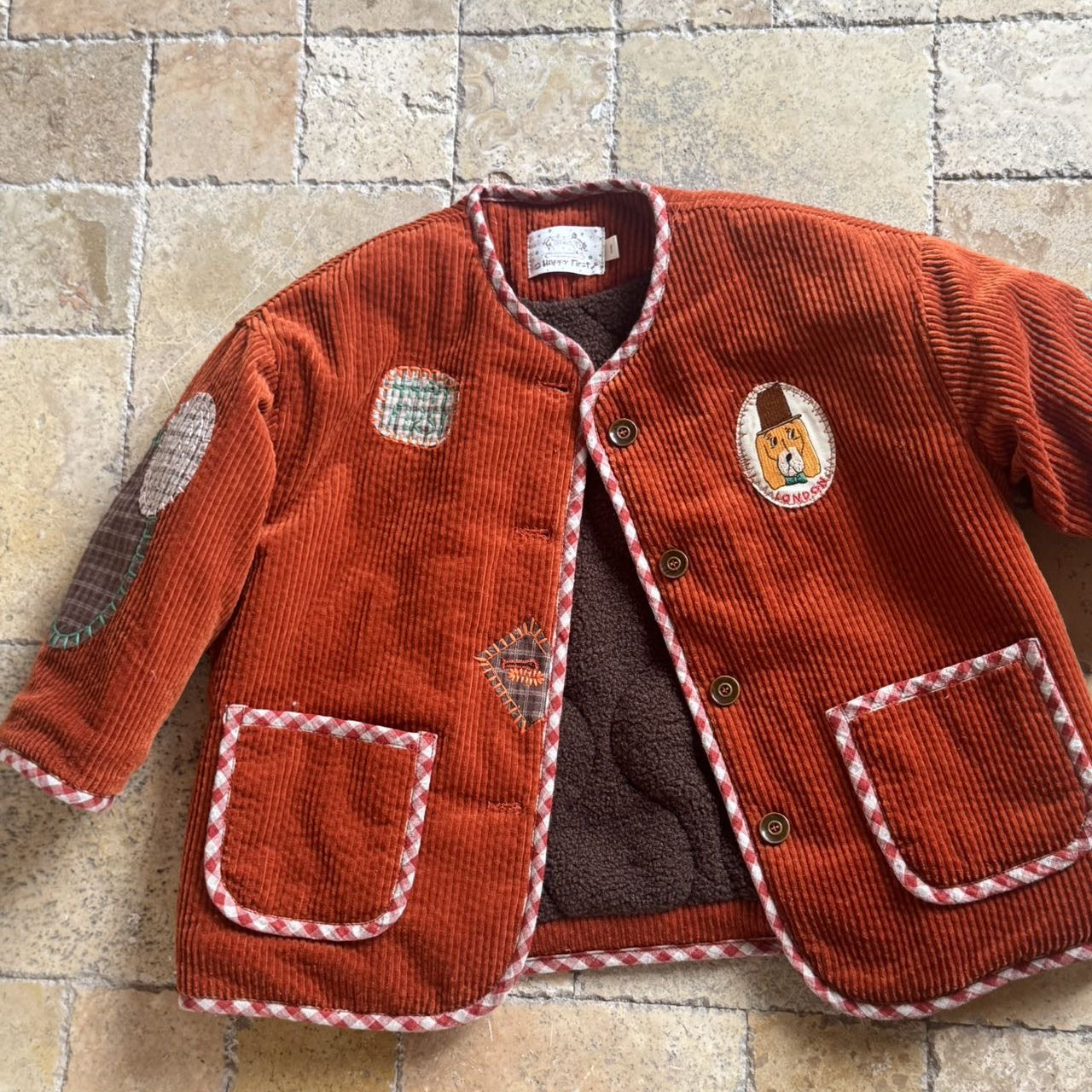 【Happy first】冬季新款小众匠艺拼布棉衣童趣灯芯绒棉服外套