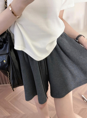 孕妇裤裙夏春秋季薄款外穿宽松纯棉灰色百褶大裙摆褶皱阔腿短裤子