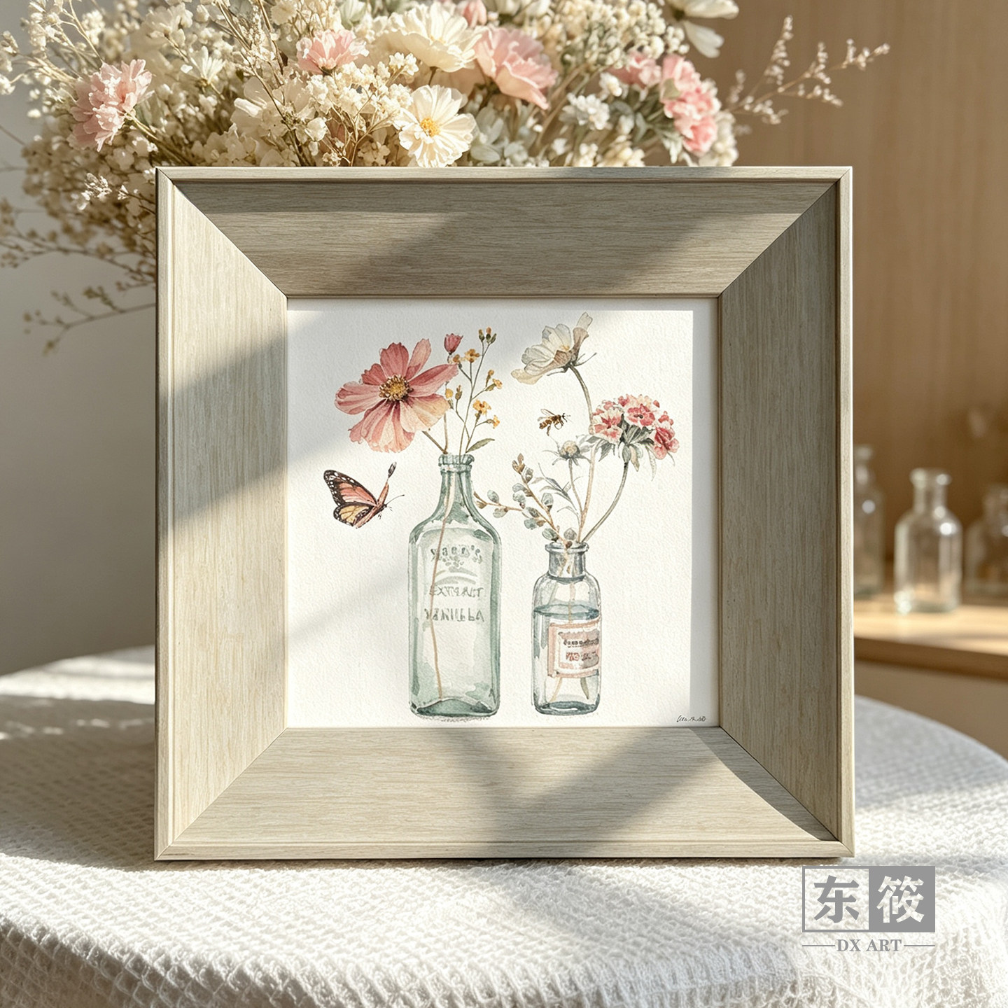 东筱中古风花卉蝴蝶有框装饰画美式田园乡村挂画小清新花瓶静物画