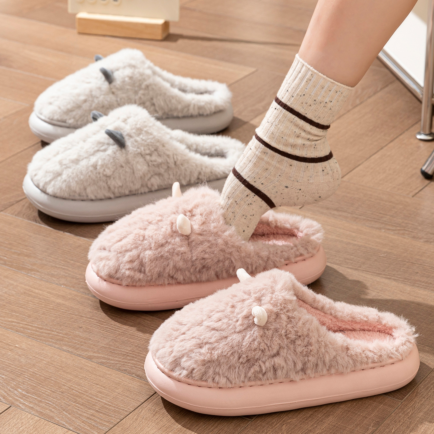 情侣棉拖鞋男女款2025新款秋冬季家居室内加厚加绒保暖防滑毛毛拖