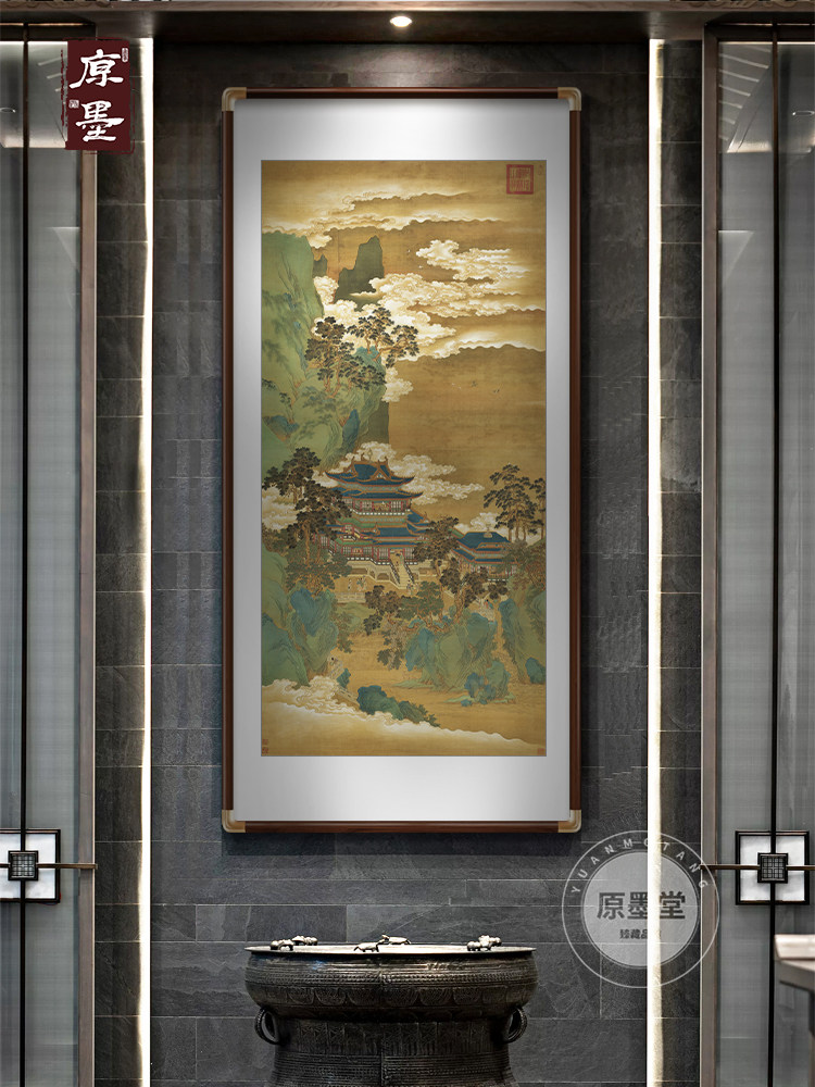 仙山阁中国风入口装饰画走廊尽头过道挂画水墨中国画覆古山水壁画