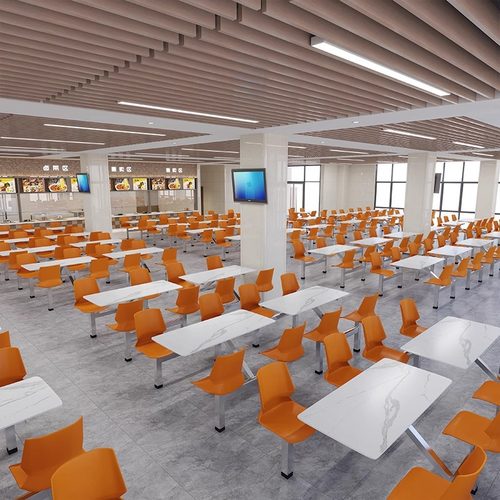 员工食堂餐桌学校餐厅小吃店工厂现代连体公司不锈钢饭堂快餐桌椅