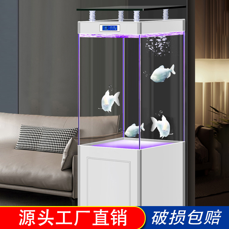 源头工厂2025新款智能金晶超白玻璃龙鱼缸大型客厅家用中型水族箱