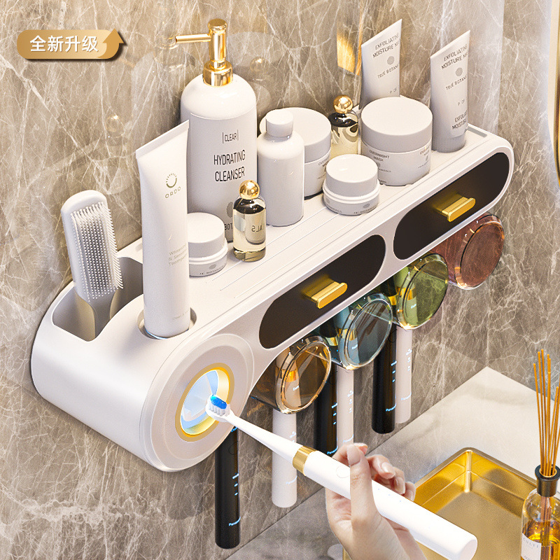 Creative No-Drill Toothbrush Holder Bathroom Shelf Organizer